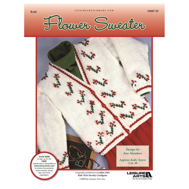 Leisure Arts Kids Knit Novelty Cardigans Flower Sweater ePattern