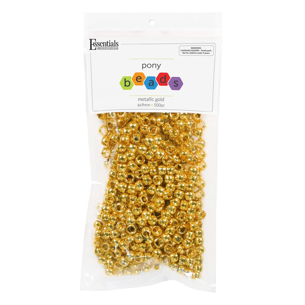 Essentials By Leisure Arts Pony Beads 6mm x 9mm Metallic Gold 500pc