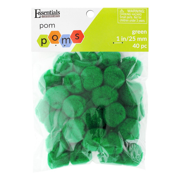Essentials By Leisure Arts Pom Pom 1 inch Green 40pc