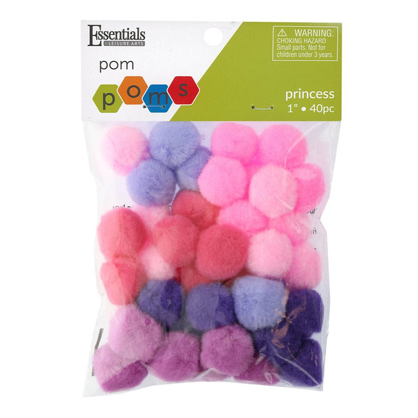 Essentials By Leisure Arts Pom Pom 1 inch Princess Assorted 40pc