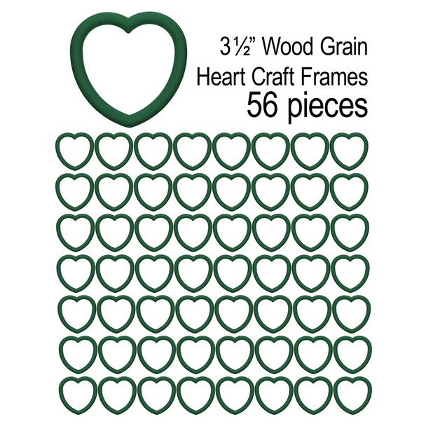 EBL Craft Frames 3.5 inch Heart WoodGrain Kelly Green 56pc