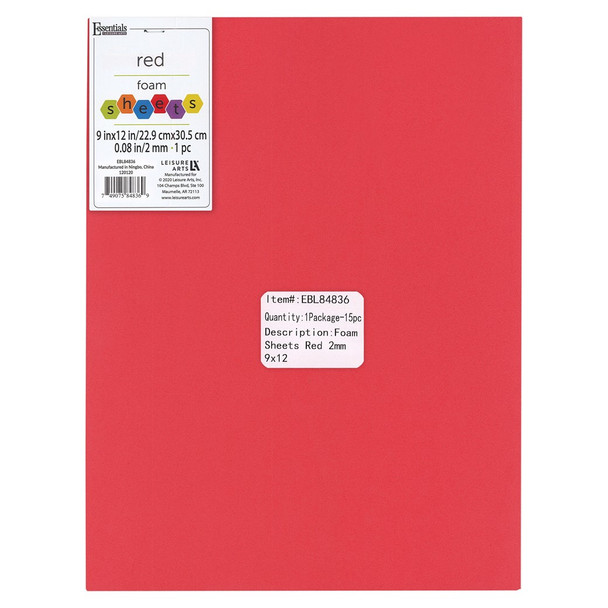 Essentials By Leisure Arts Foam 2mm Sheet 9 inch x 12 inch Red 15pc