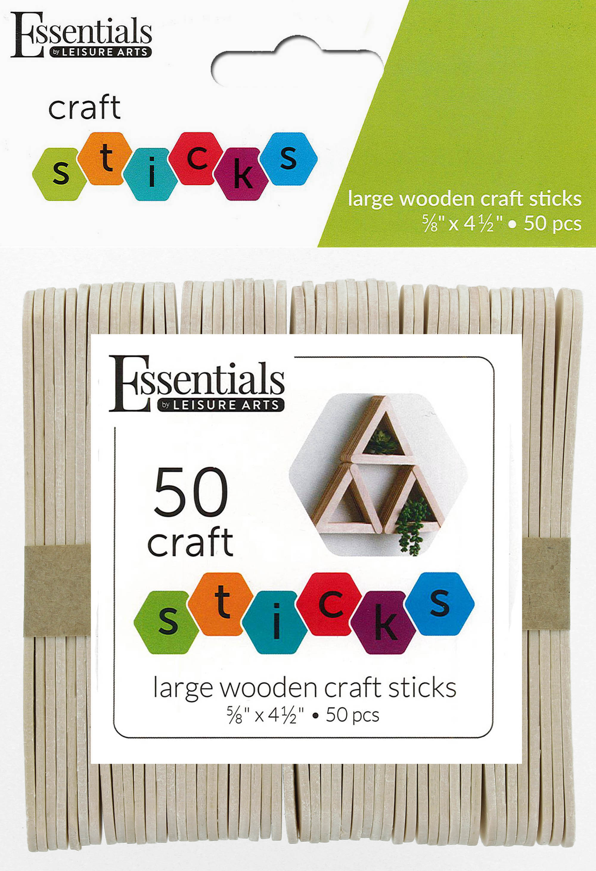 Essentials By Leisure Arts Wood Craft Sticks Large .63x 4.5 50pc