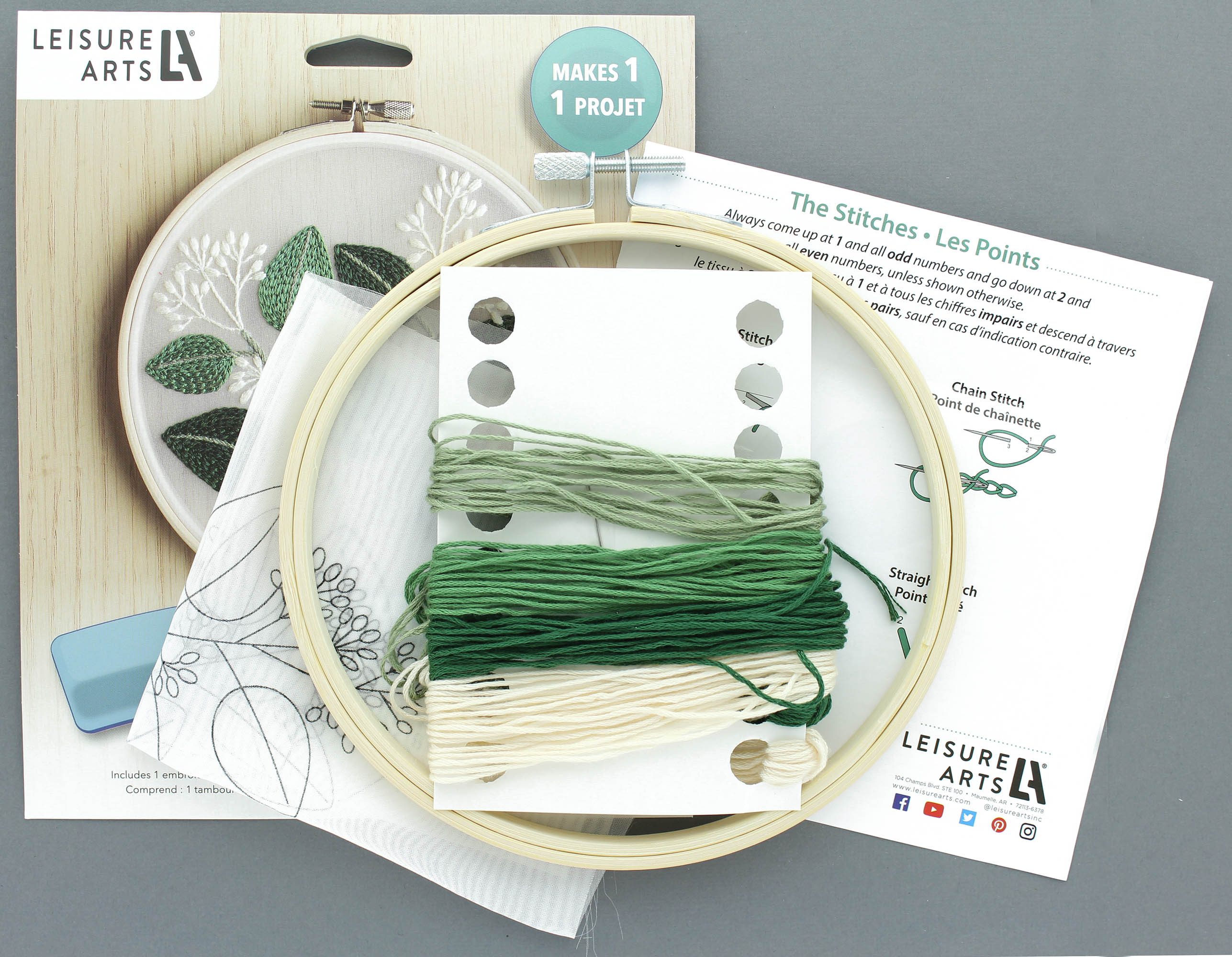 Slow Stitching Kit, Embroidery, Fabric Craft Kit Gum/eucalyptus