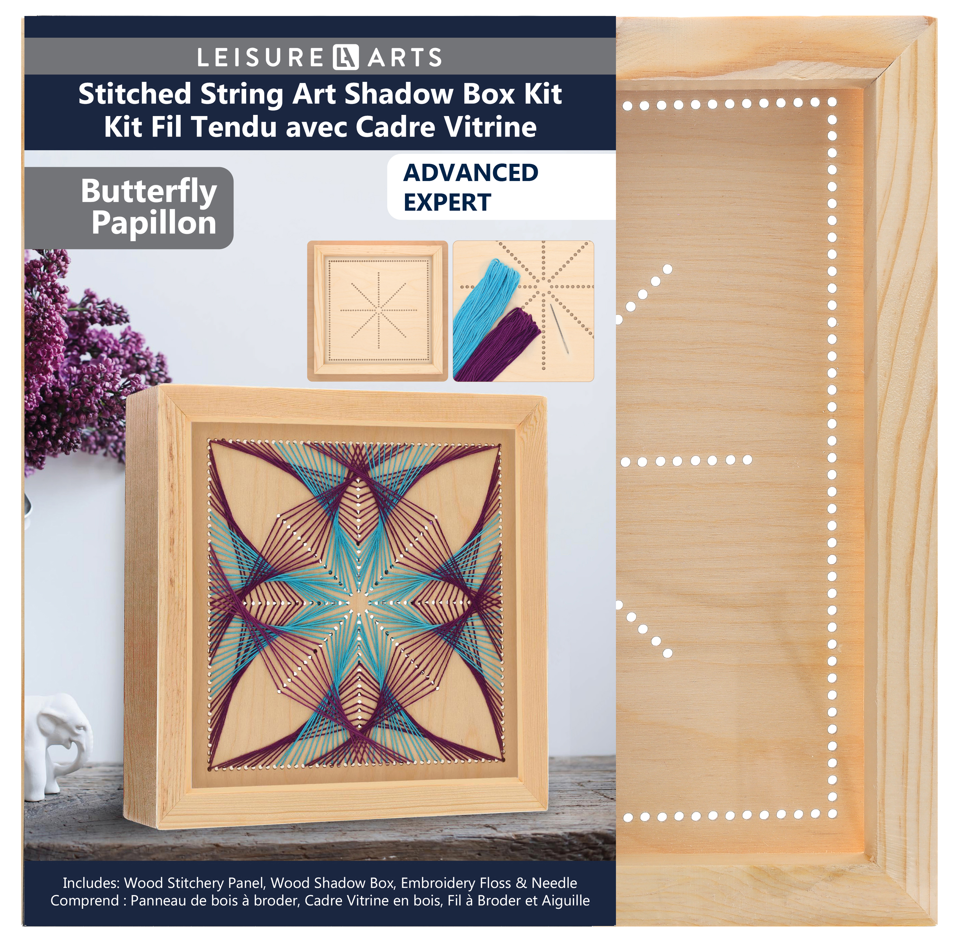  Wood Stitched String Art Kit with Shadow Box Dragonfly