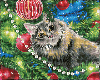 Christmas Cat Diamond Painting Set by Wizardi. CS2436 Diamond Art Kit.  Small Winter Kitten Diamond Painting Kit -  Israel