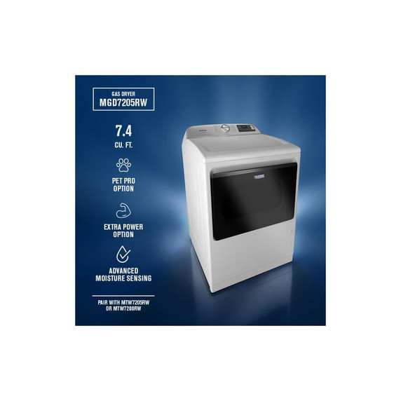Maytag® 7.4 Cu. Ft. Pet Pro Top Load Gas Dryer with Extra Power and Sanitize Cycle MGD7205RW