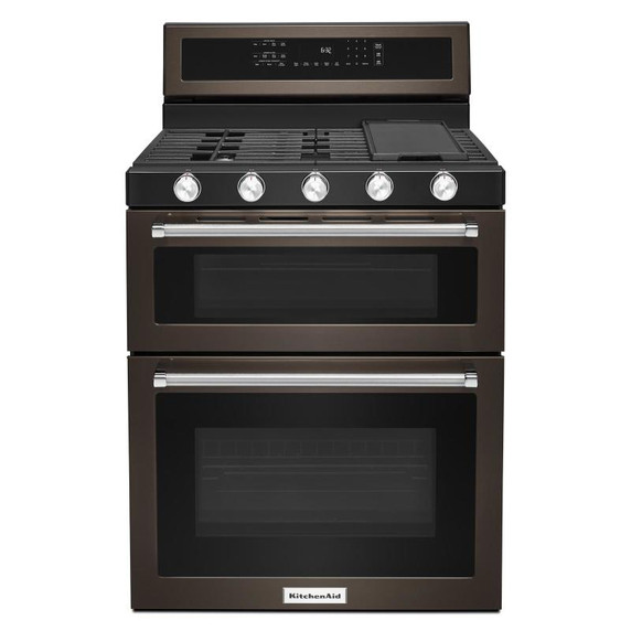 Kitchenaid® 30-Inch 5 Burner Gas Double Oven Convection Range KFGD500EBS