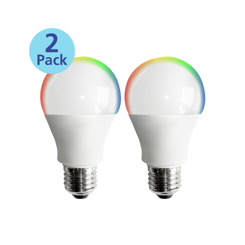 2 pack Smart A19 LED bulbs showing various color temperatures 2 pack Smart A19 LED bulbs showing various color temperatures
