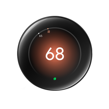 Nest Learning Thermostat Polished Obsidian front view set to 68 heating Nest Learning Thermostat Polished Obsidian front view set to 68 heating