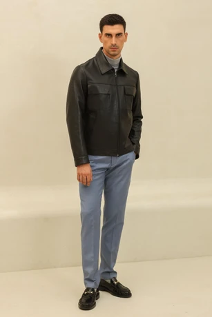 Men's black leather jacket 9118002-5