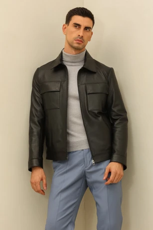 Men's black leather jacket 9118002-5