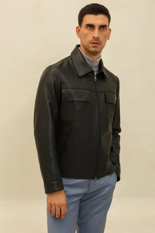 Men's black leather jacket 9118002-5