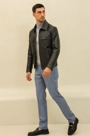 Men's black leather jacket 9118002-5