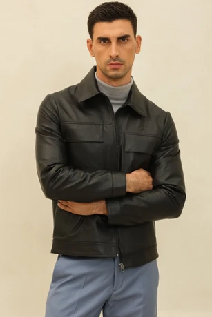Men's black leather jacket 9118002-5