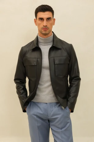 Men's black leather jacket 9118002-5