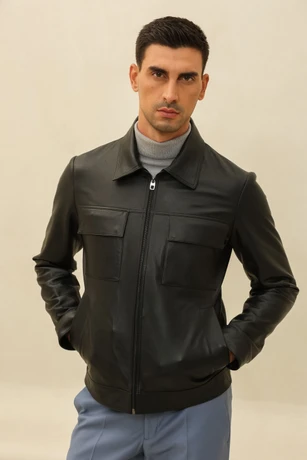 Men's black leather jacket 9118002-5