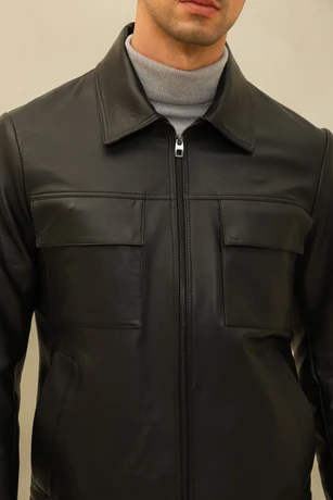 Men's black leather jacket 9118002-5