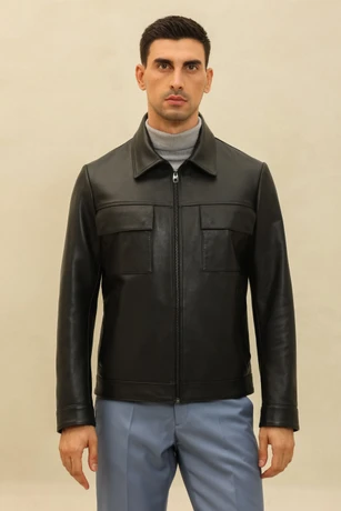 Men's black leather jacket 9118002-5