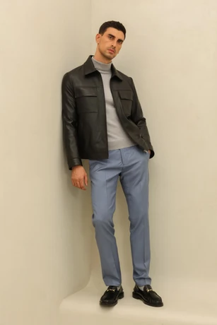 Men's black leather jacket 9118002-5