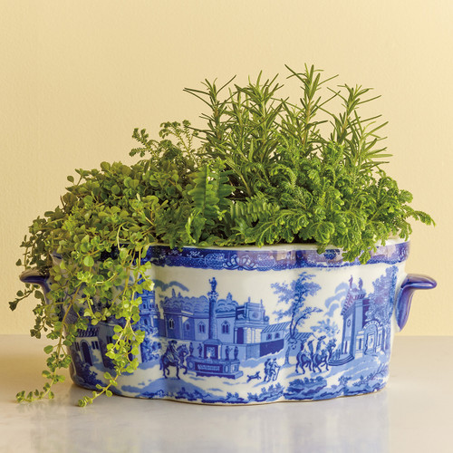Oval Blue and White Porcelain Planter - Monticello