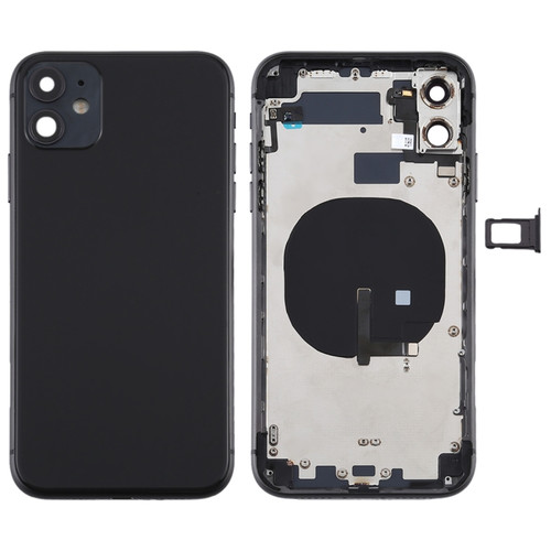 Battery Back Cover (with Side Keys & Card Tray & Power + Volume Flex Cable & Wireless Charging Module) for iPhone 11 (Black)
