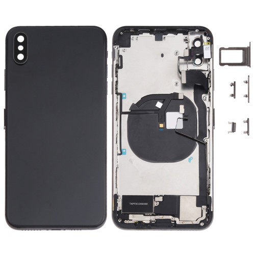 Battery Back Cover Assembly (with Side Keys & Loud Speaker & Motor & Camera Lens & Card Tray & Power Button + Volume Button + Charging Port + Signal Flex Cable & Wireless Charging Module) for iPhone XS Max (Black)