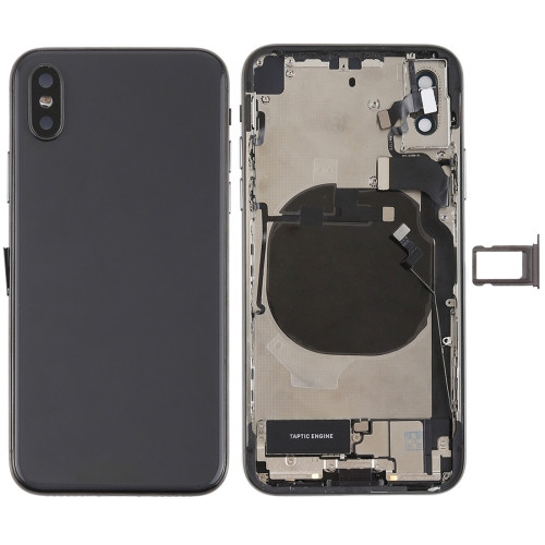 Battery Back Cover Assembly with Side Keys & Vibrator & Loud Speaker & Power Button + Volume Button Flex Cable & Card Tray & Battery Adhesive for iPhone X (Black)