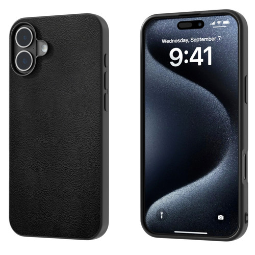 For iPhone 16 & 16 Plus PU Leather Black Frame Full Coverage Phone Case