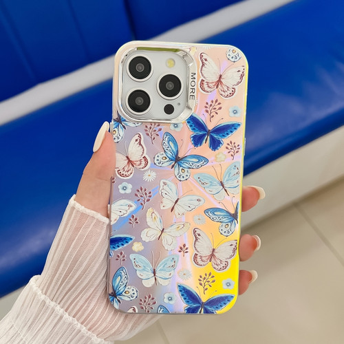 For iPhone 13 - 16 Pro Max Electroplating Laser Butterfly Phone Case