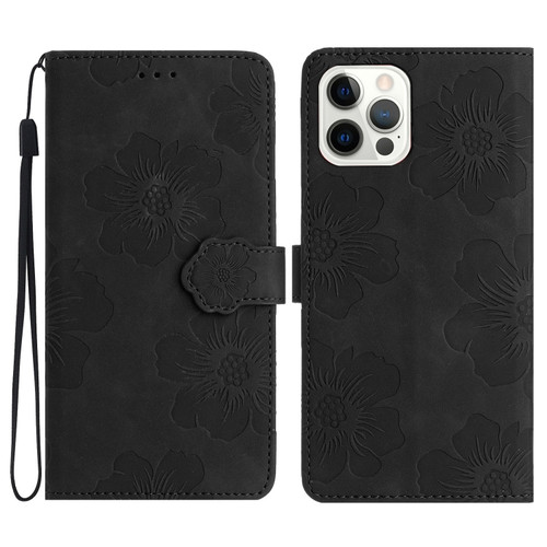 For iPhone 13 - 16 Pro Max Flower Embossing Pattern Leather Phone Case