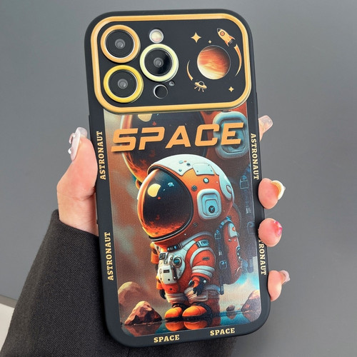 For iPhone X - 15 Pro Max Astronaut Pattern Large Window TPU Phone Case