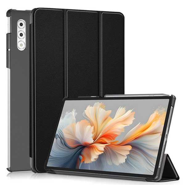 Lenovo Yoga Tab Plus Custer Pure Color 3-folding Leather Smart Tablet Case(Black)