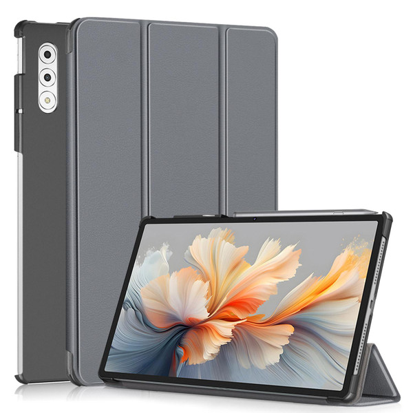 Lenovo Yoga Tab Plus Custer Pure Color 3-folding Leather Smart Tablet Case(Grey)