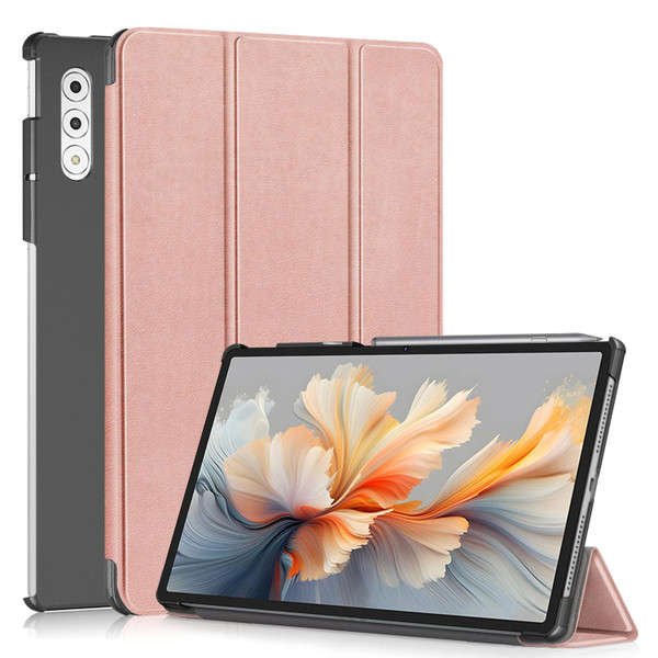 Lenovo Yoga Tab Plus Custer Pure Color 3-folding Leather Smart Tablet Case(Rose Gold)