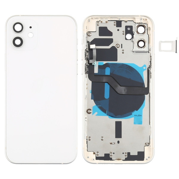 Battery Back Cover (with Side Keys & Card Tray & Power + Volume Flex Cable & Wireless Charging Module) for iPhone 12 (White)