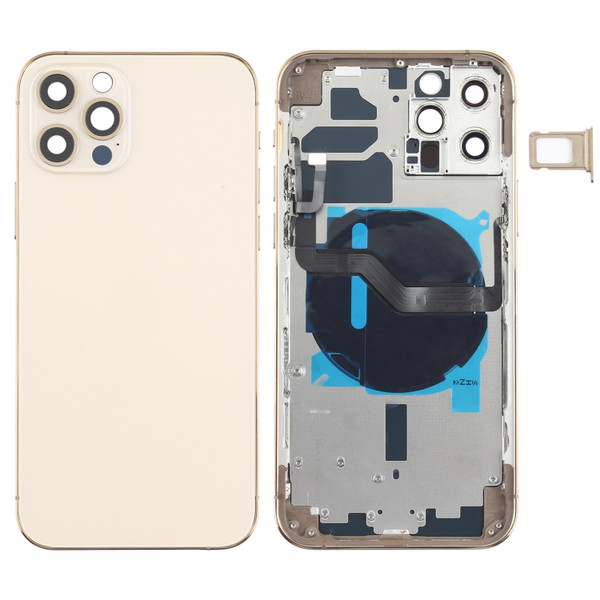Battery Back Cover (with Side Keys & Card Tray & Power + Volume Flex Cable & Wireless Charging Module) for iPhone 12 Pro (Gold)