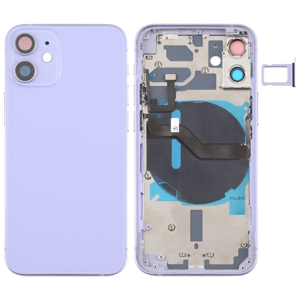 Battery Back Cover (with Side Keys & Card Tray & Power + Volume Flex Cable & Wireless Charging Module) for iPhone 12 Mini (Purple)