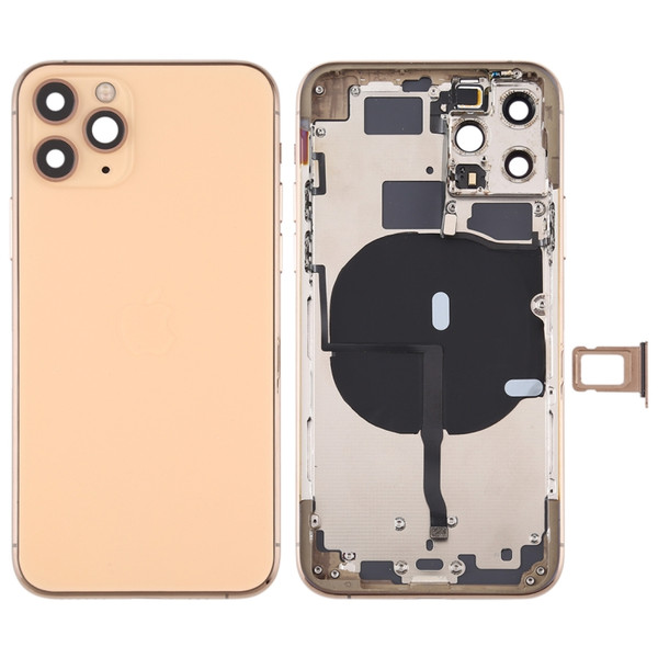 Battery Back Cover (with Side Keys & Card Tray & Power + Volume Flex Cable & Wireless Charging Module) for iPhone 11 Pro Max (Gold)
