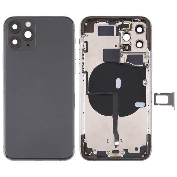 Battery Back Cover (with Side Keys & Card Tray & Power + Volume Flex Cable & Wireless Charging Module) for iPhone 11 Pro (Black)
