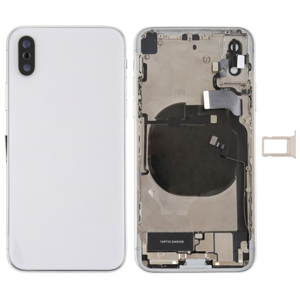 Battery Back Cover Assembly with Side Keys & Vibrator & Loud Speaker & Power Button + Volume Button Flex Cable & Card Tray & Battery Adhesive for iPhone X (White)