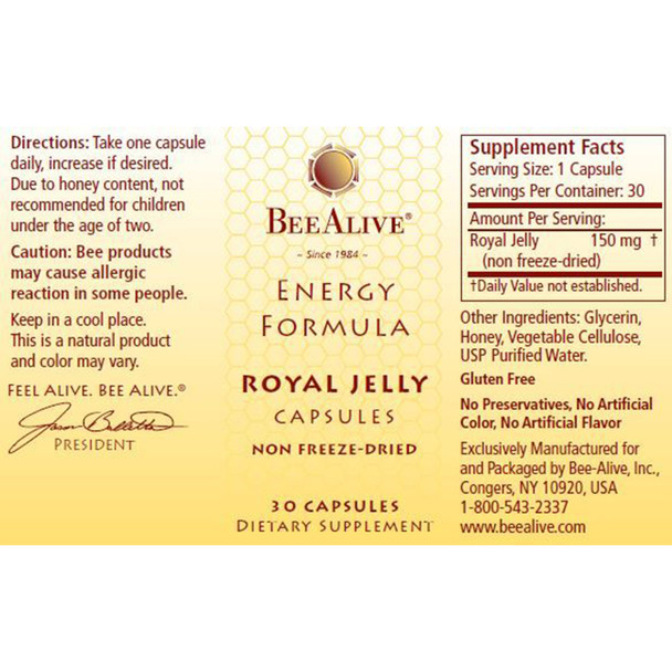 BeeAlive Energy Formula with Royal Jelly - 30 Capsules