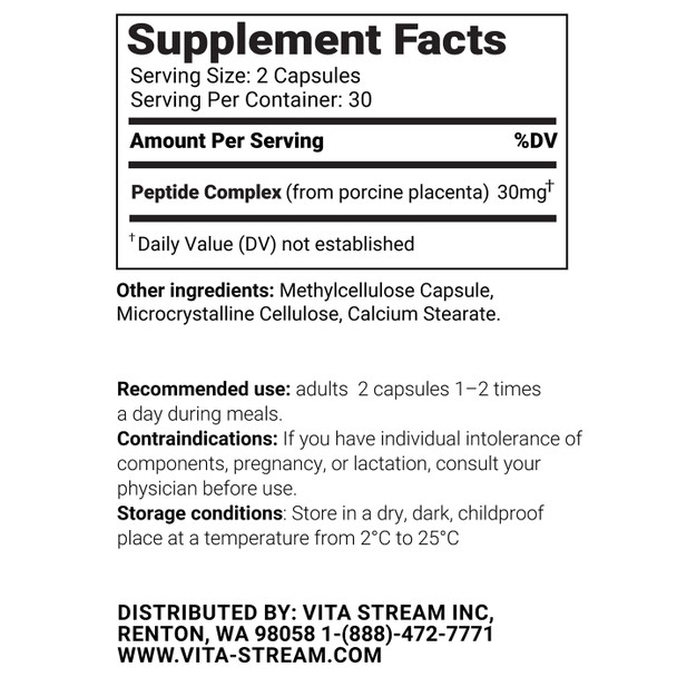 Plavelle - Placenta Natural Peptide Bioregulator 60 Capsules