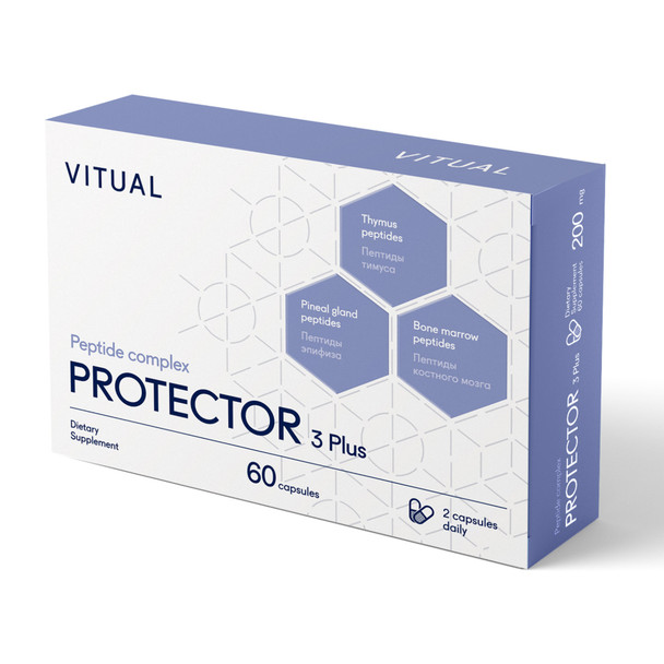 protector 3 plus peptide bioregulator by vitual, 60 capsule box