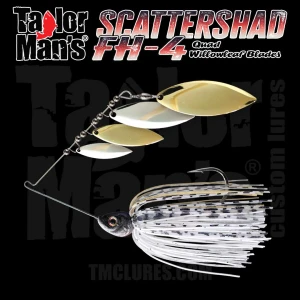 ScatterShad FH-4 spinnerbait with four willow leaf blades and hand-tied silicone skirt