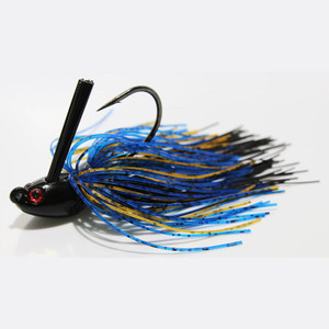 T-Man's Hybrid Living Rubber Seeker Head flipping jig with living rubber skirt, weed guard, and heavy wire hook