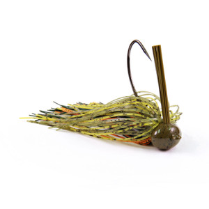 T-Man's Pro Series football jig with living rubber skirt, football head, and heavy wire hook
