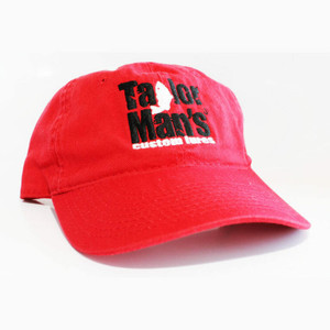 TMC Lures red washed twill cap with embroidered Taylor Man's logo