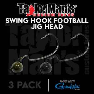 Taylor Man's Swing Head Football Jig Heads with free-swinging 4/0 Gamakatsu SuperLine hooks in Black and Camo finishes.