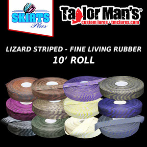 Fine living rubber skirt material in assorted Lizard Striped colors on 10-foot rolls